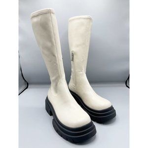 NEW Steve Madden White Faux Leather Chunky Moto Boots